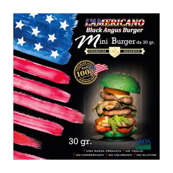 HAMBURGER AMERICANO MEDAGLIETTA BLACK ANGUS 50 PZ DA 30 GR