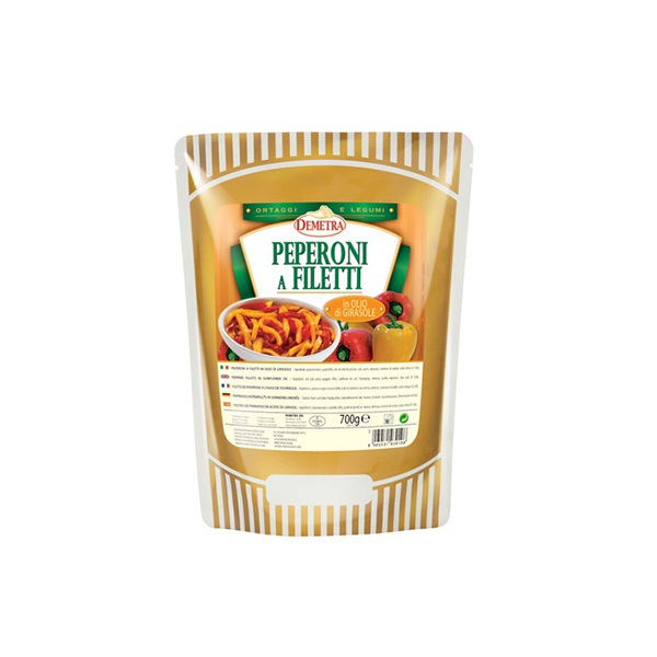 PEPERONI A FILETTI IN OLIO DI GIRASOLE DA 700 GR IN BUSTA  DEMETRA